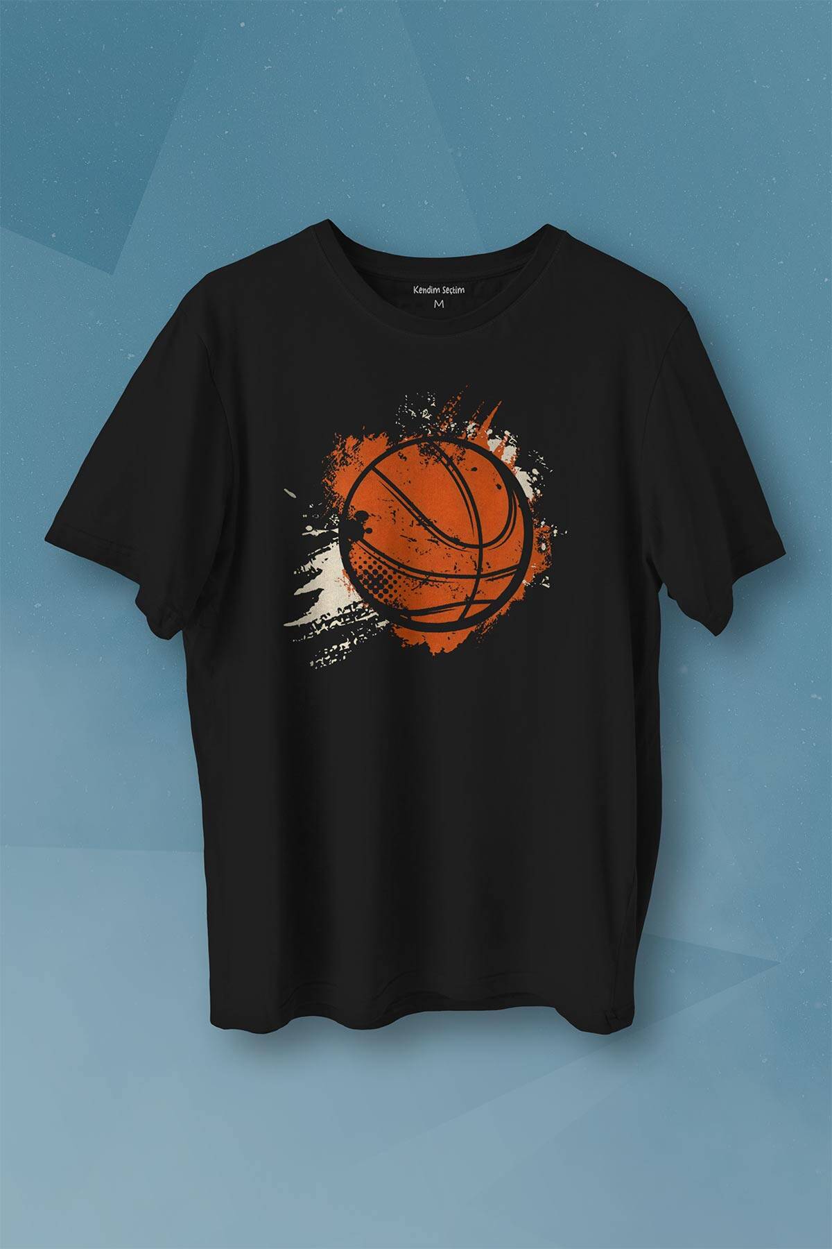 Basketball Vintage Grunge Retro Sprey Basket Topu Baskılı Siyah Tişört Unisex