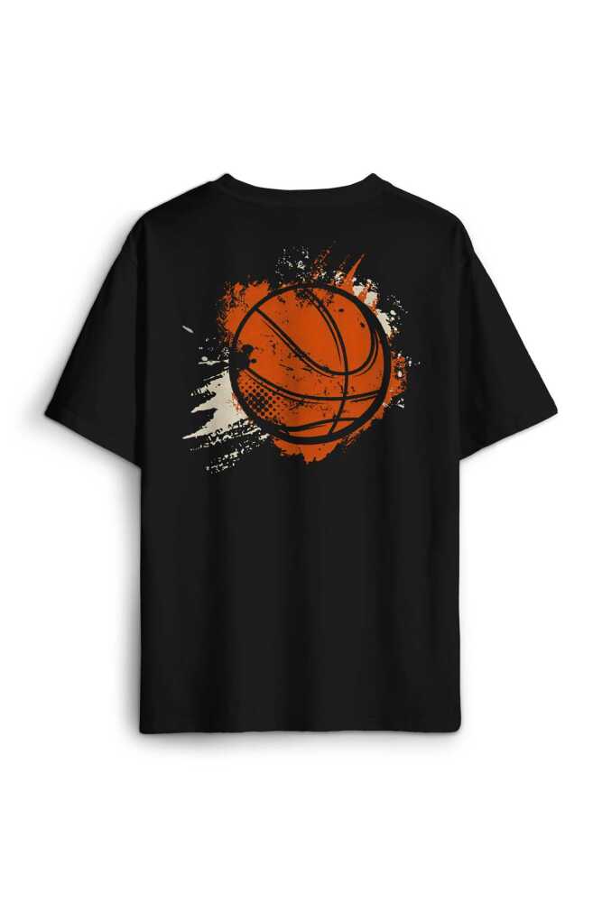 Basketball Vintage Grunge Retro Basket Topu Sırt Ön Baskılı Oversize Tişört Unisex