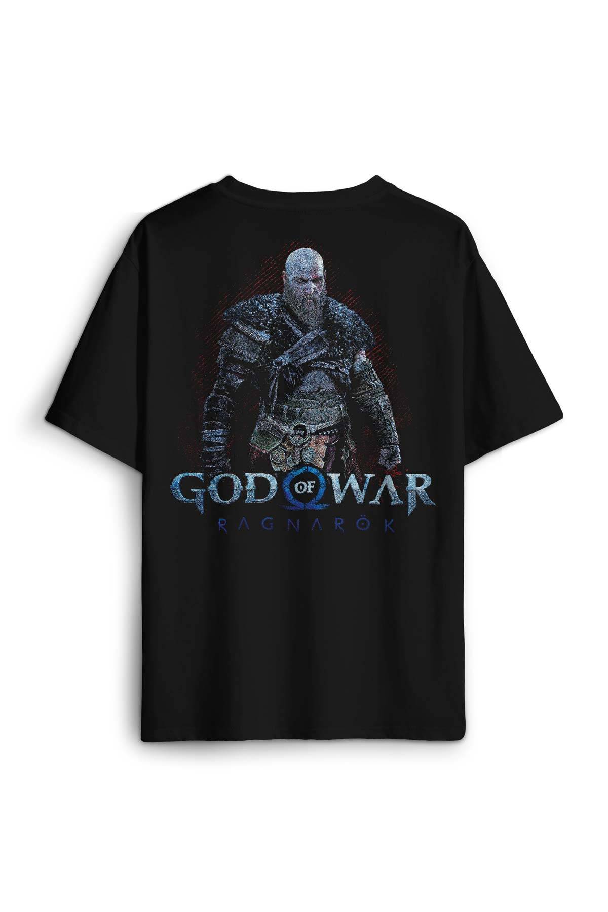 God of War Ragnarok Gamer Oyun Baskılı Siyah Oversize Tişört