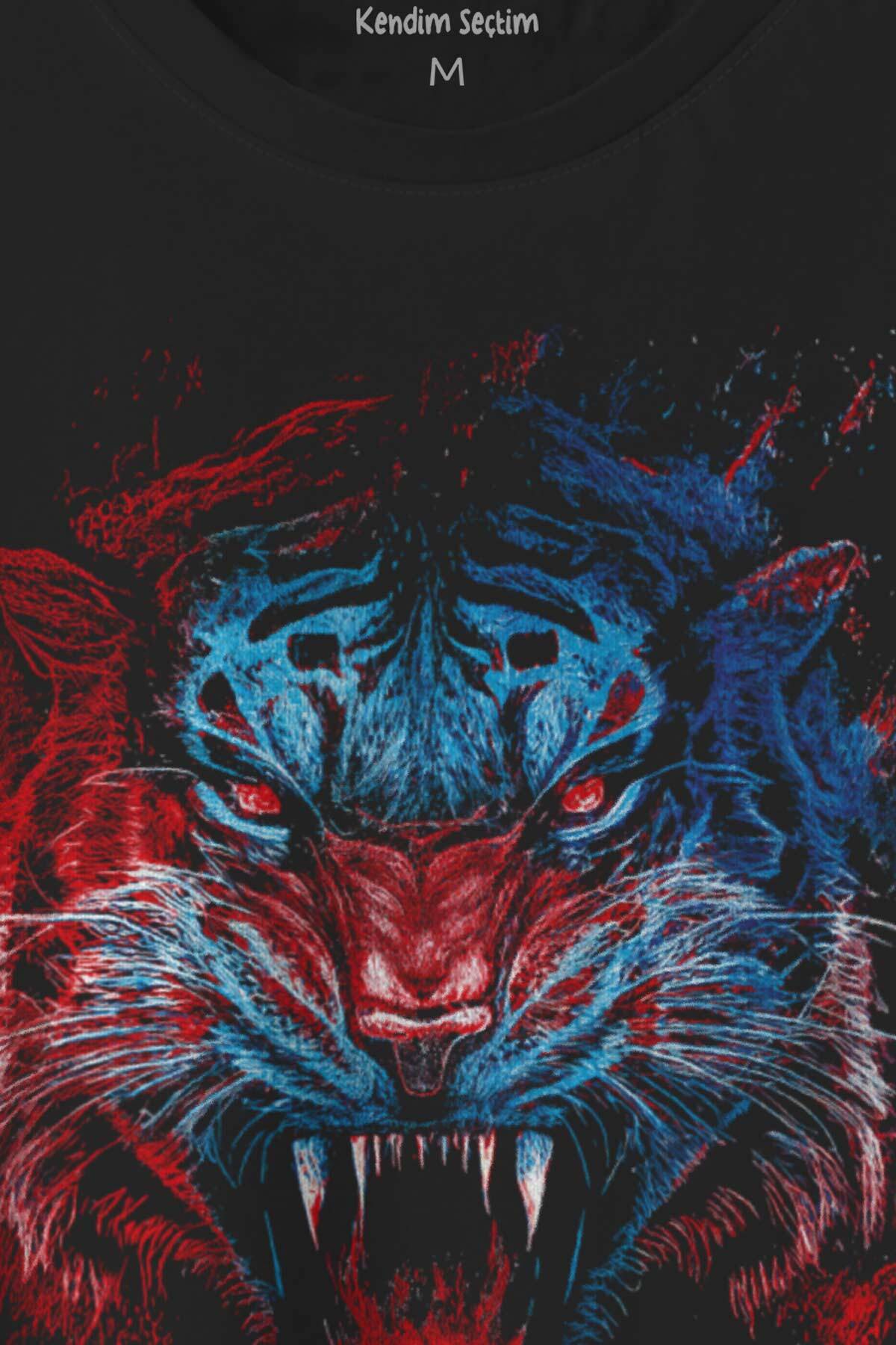 Tiger Bordo Wild Life Mavi Kaplan Tasarım Baskılı Unisex Tişört (1)