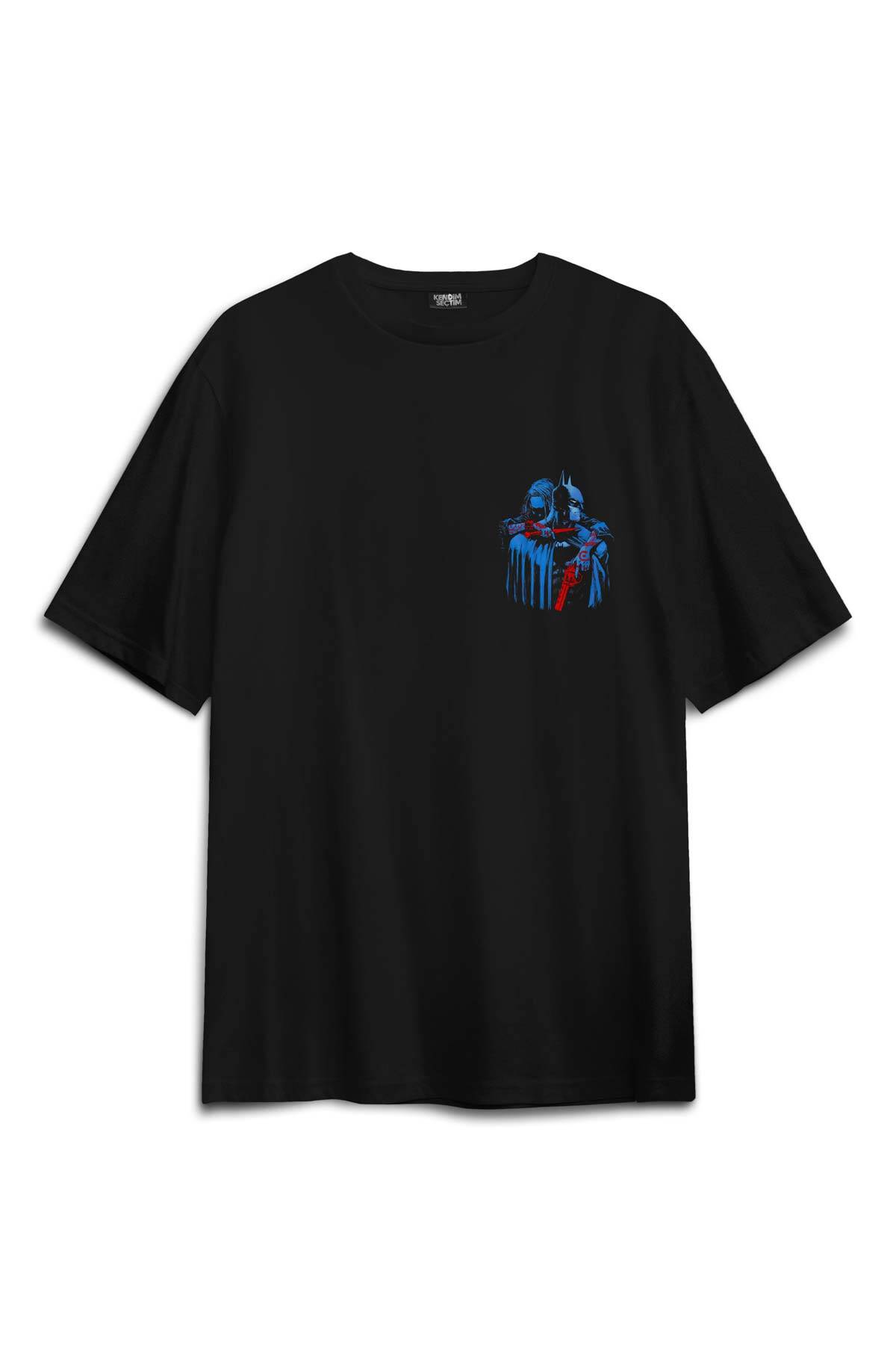 Batman Joker Kara Şövalye Dark Knight Film Sırt Ön Baskılı Oversize Tişört Unisex (1)