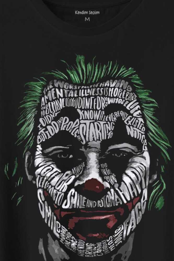 Batman Joker Typography Tipografik Siluet Baskılı Tişört Unisex (1)