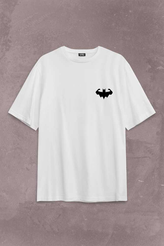Batman Logo Gym Fitness Bodybuilding Sırt Ön Baskılı Oversize Tişört Unisex T-Shirt - 1