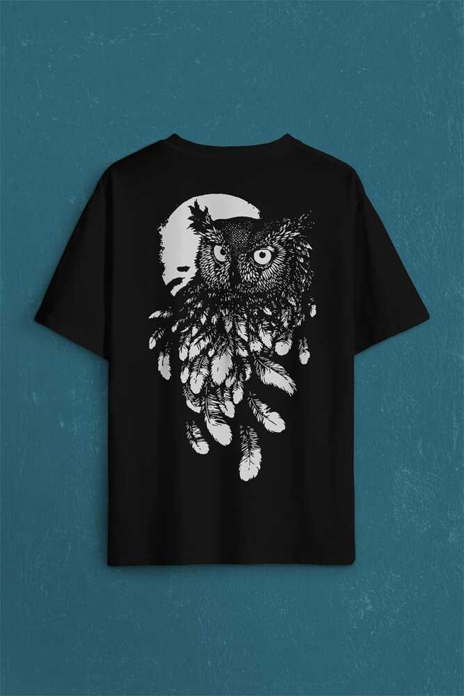 Baykuş Dolunay Owl Sırt Ön Baskılı Oversize Tişört Unisex