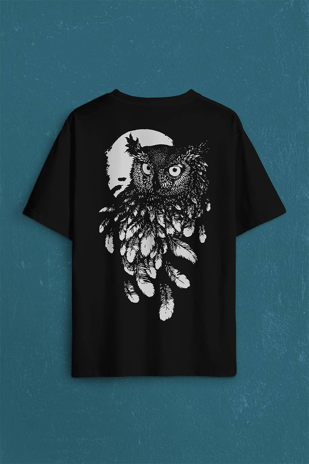 Baykuş Dolunay Owl Sırt Ön Baskılı Oversize Tişört Unisex