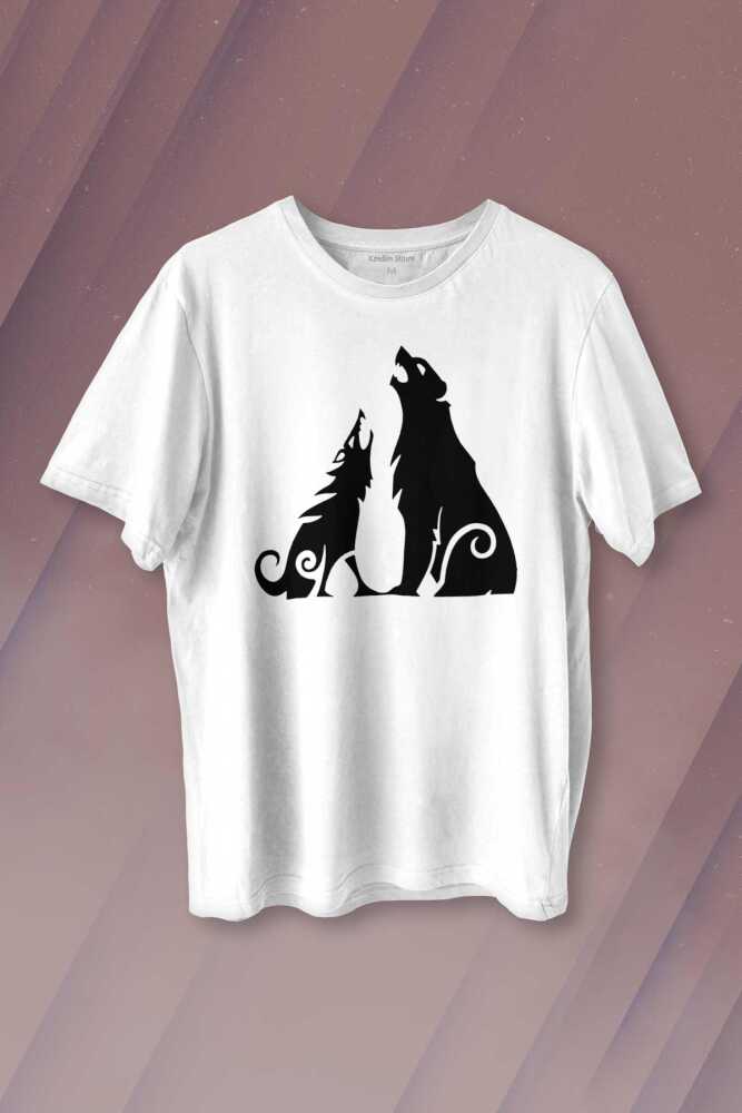 Bear and Wolf God of War Ragnarök Kısa Kollu Baskılı Beyaz Unisex Tişört