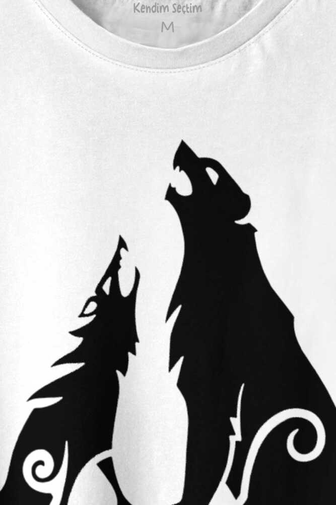 Bear and Wolf God of War Ragnarök Kısa Kollu Baskılı Beyaz Unisex Tişört (1)