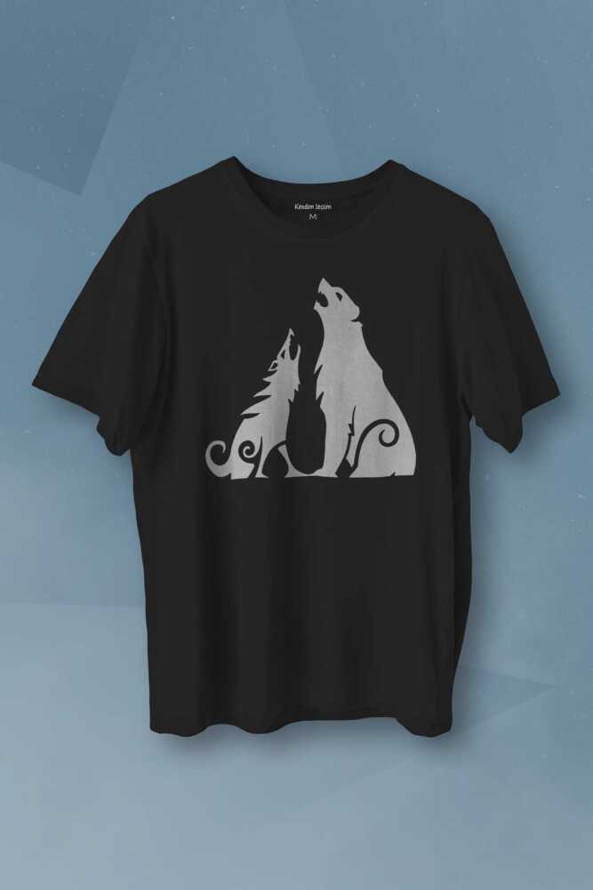 Bear and Wolf God of War Ragnarök Kısa Kollu Baskılı Siyah Unisex Tişört
