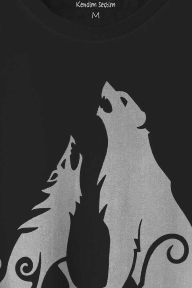 Bear and Wolf God of War Ragnarök Kısa Kollu Baskılı Siyah Unisex Tişört (1)