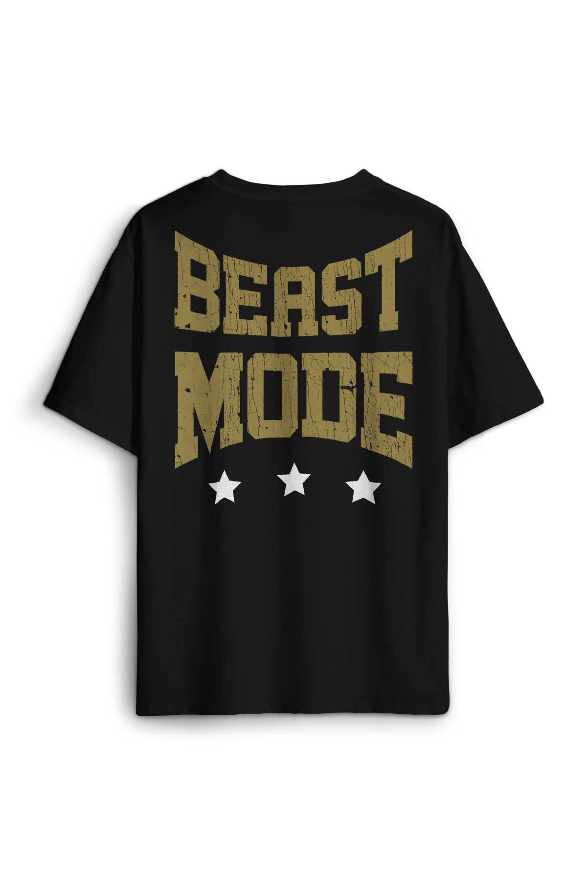 Beast Mode Gym Fitness Spor Animal Baskılı Oversize Siyah Unisex Tişört