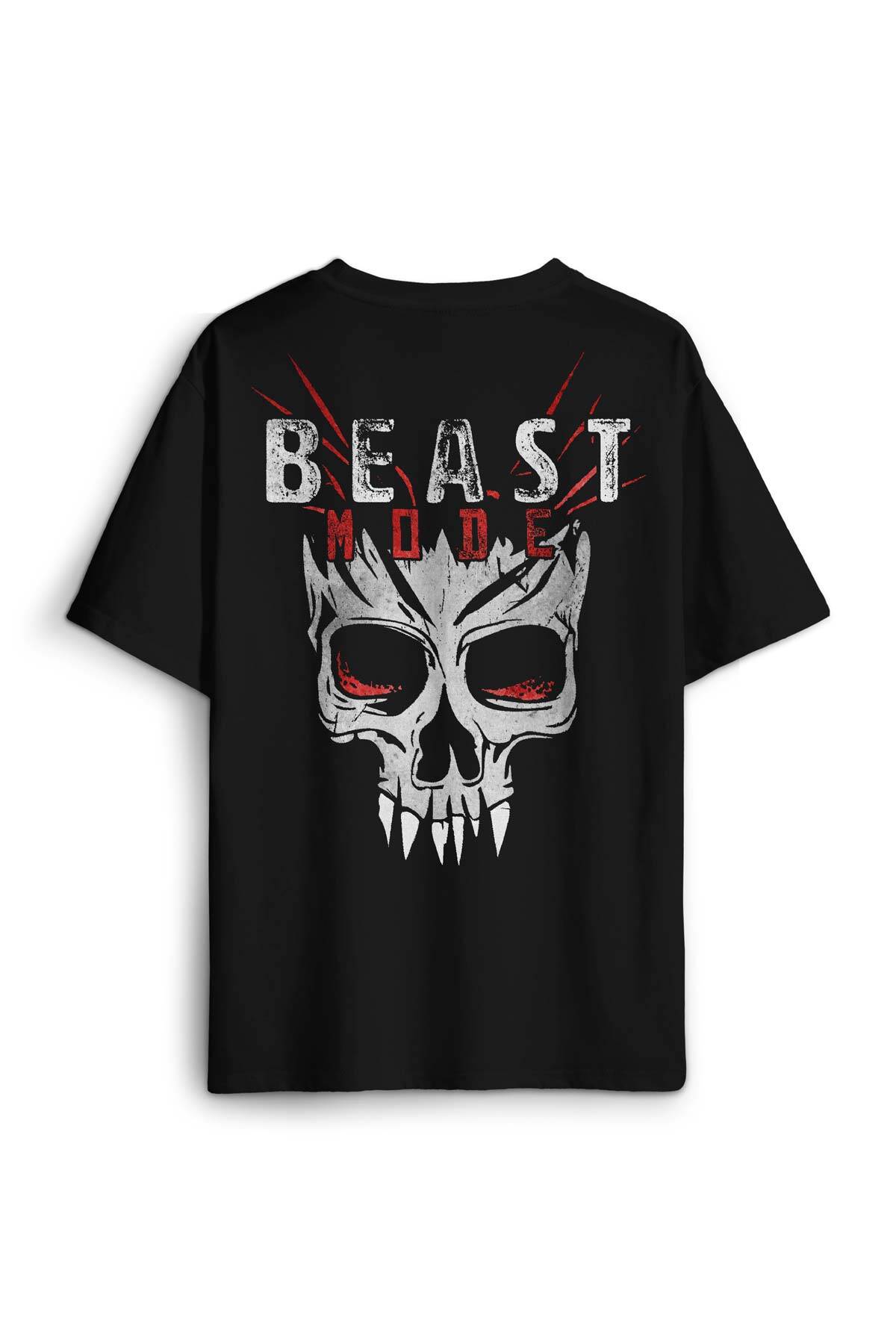 Beast Mode Gym Spor Workout Baskılı Oversize Siyah Unisex Tişört (1)