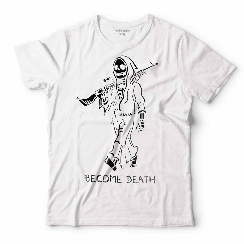 Become Death Skull Tüfek Silah Kuru Kafa Skeleton Erkek Tişört