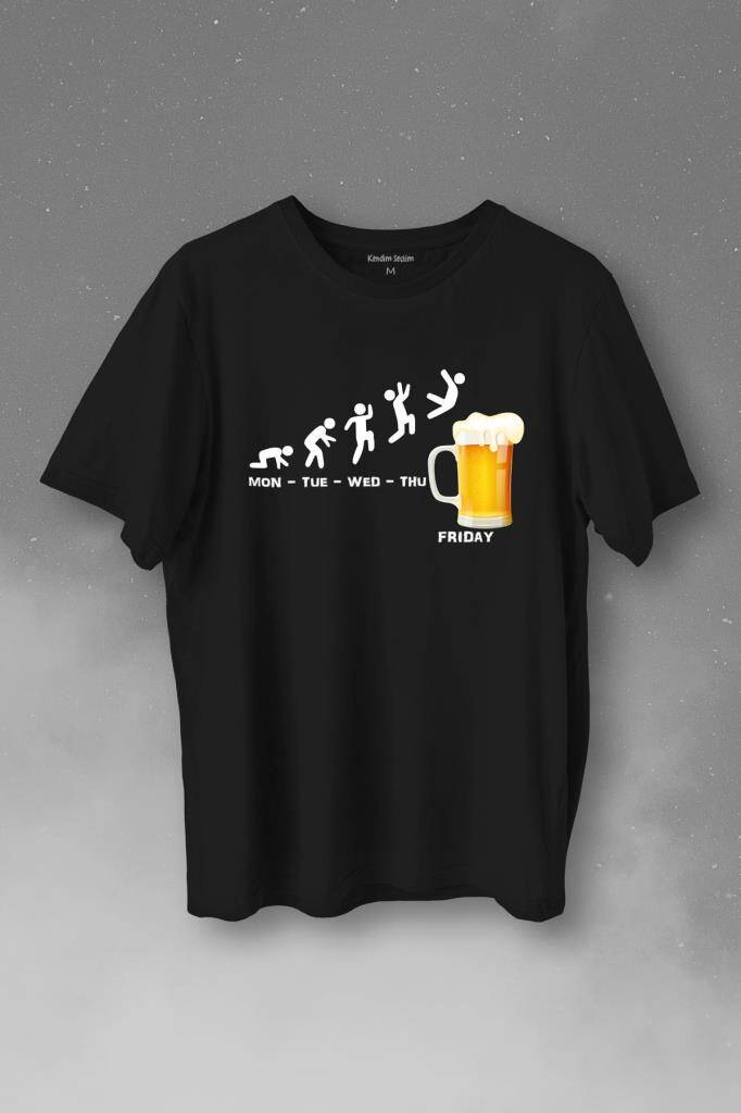 Beer Week Friday Weekend Bira Alkol Hafta Sonu Tatili Baskılı Siyah Tişört Unisex