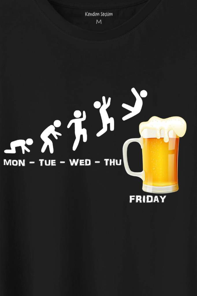 Beer Week Friday Weekend Bira Alkol Hafta Sonu Tatili Baskılı Siyah Tişört Unisex (1)