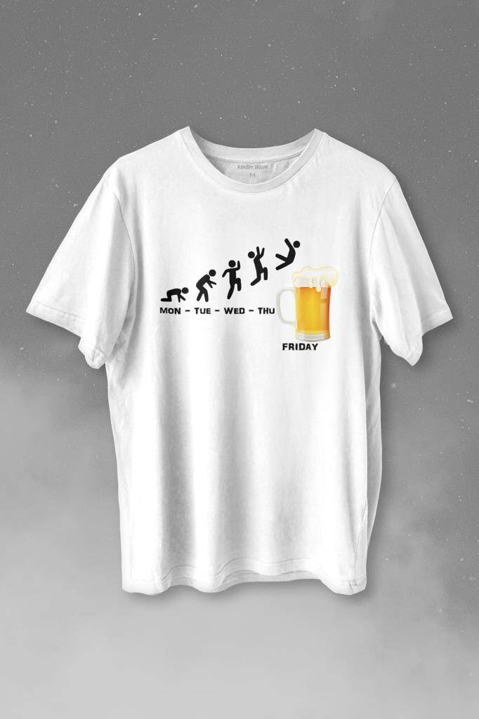 Beer Week Friday Weekend Bira Alkol Hafta Sonu Tatili Baskılı Beyaz Tişört Unisex