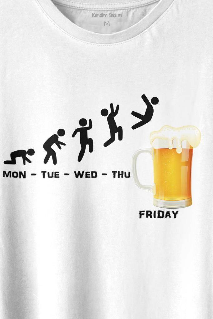 Beer Week Friday Weekend Bira Alkol Hafta Sonu Tatili Baskılı Beyaz Tişört Unisex (1)