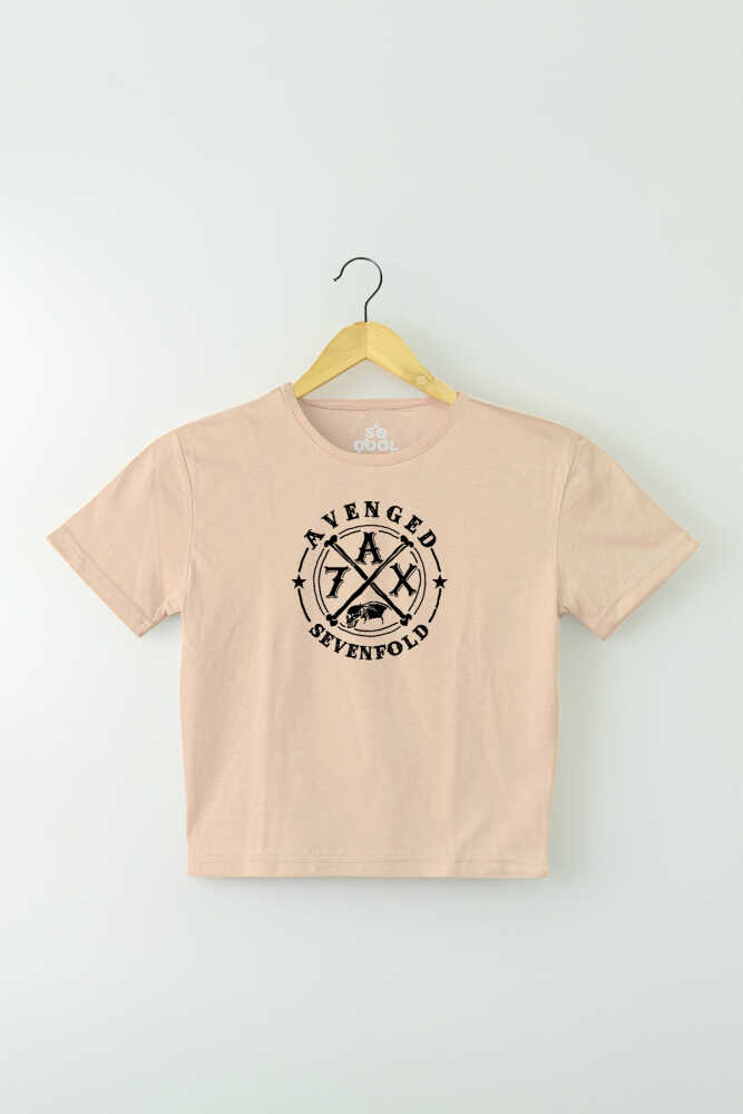 Bej Renk Avenged Sevenfold Metal Rock Music Baskılı Kadın Crop Tişört Baby Tee