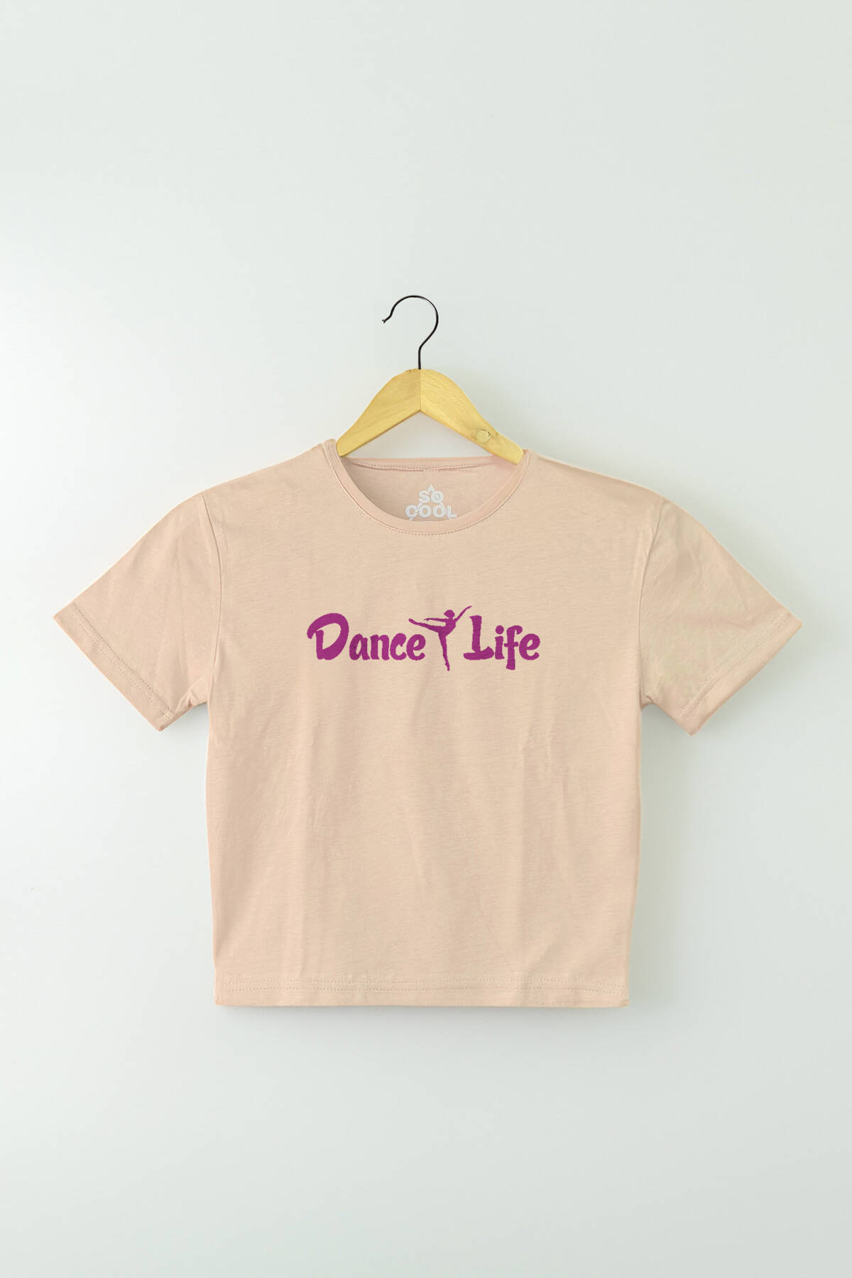 Bej Renk Crop T-shirt Dance Life Dans Hayattır Bale Hip Hop Dancing Baskılı Kadın Tişört Baby Tee