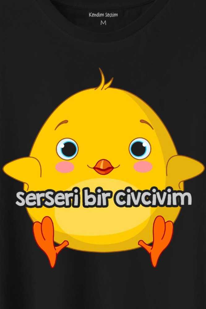 Ben Serseri Bir Civcivim Tavuk Sarı Civciv Baskılı Siyah Tişört Unisex (1)