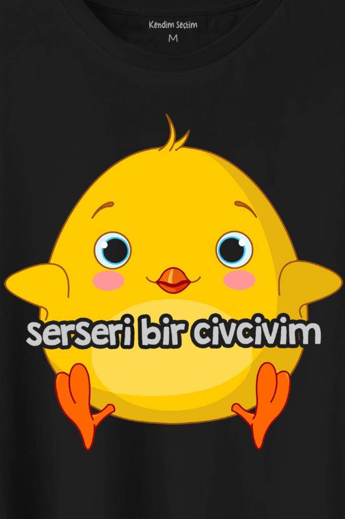 Ben Serseri Bir Civcivim Tavuk Sarı Civciv Baskılı Siyah Tişört Unisex (1)