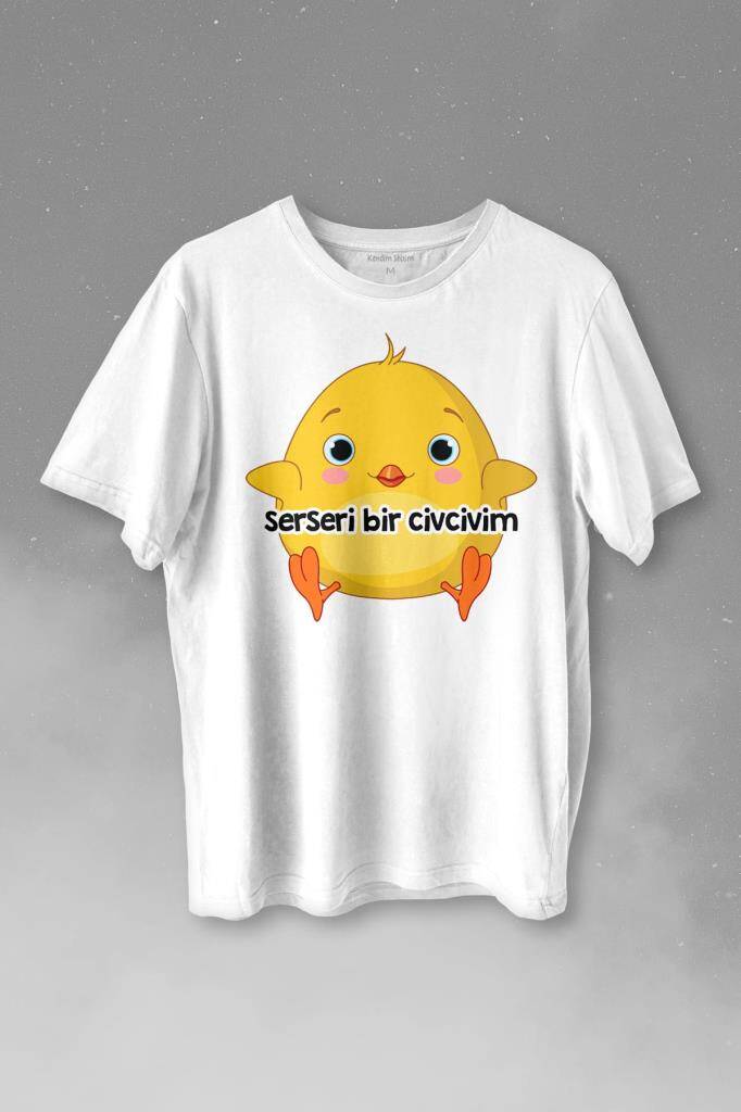 Ben Serseri Bir Civcivim Tavuk Sarı Civciv Baskılı Beyaz Tişört Unisex