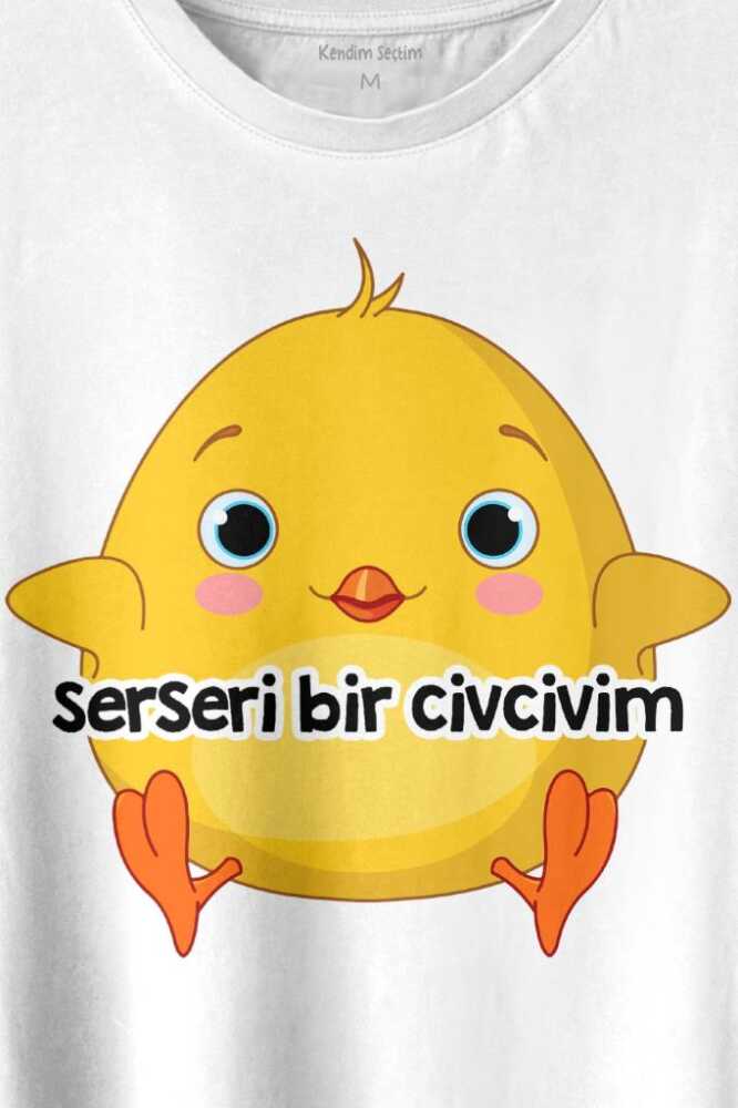 Ben Serseri Bir Civcivim Tavuk Sarı Civciv Baskılı Beyaz Tişört Unisex (1)
