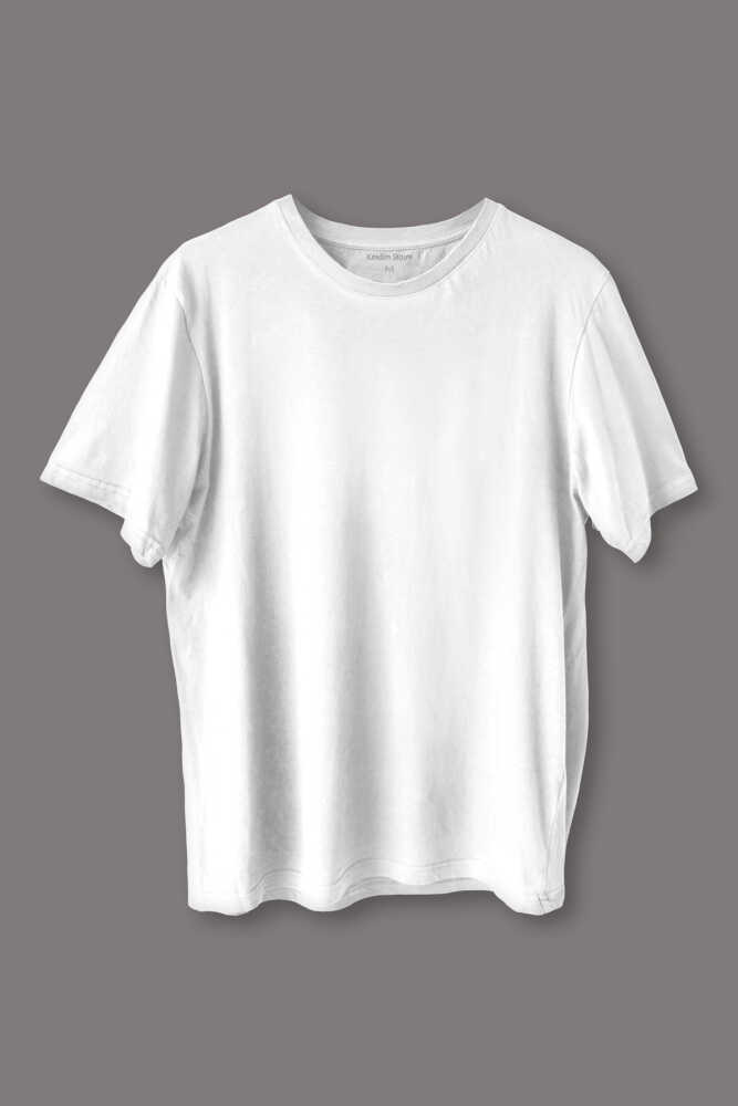 Beyaz Basic Regular Fit T-shirt Unisex Düz Tişört - 1