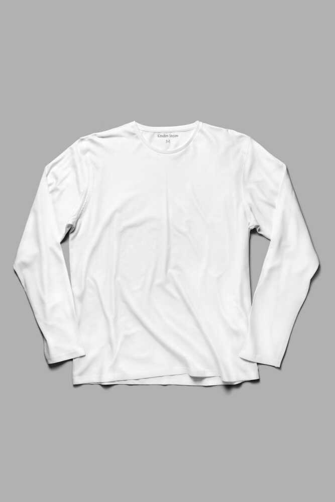Beyaz Basic Uzun Kollu Unisex Tişört - 1