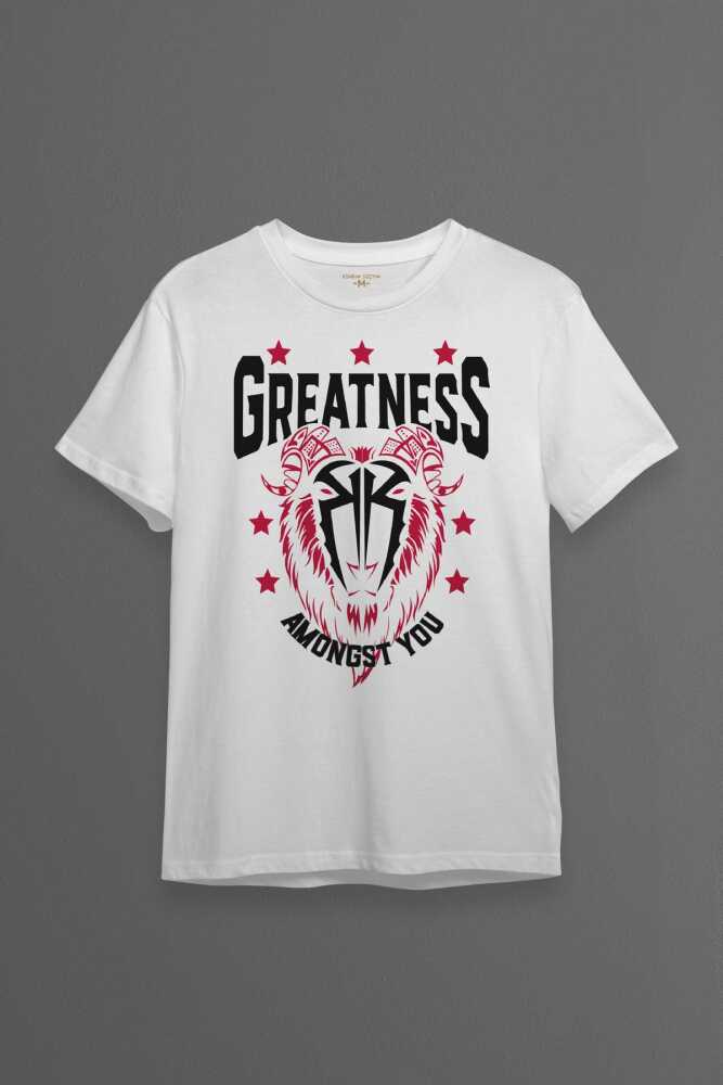 Beyaz Erkek Tişört Greatness Roman Reigns Gym Spor Fitness Baskılı