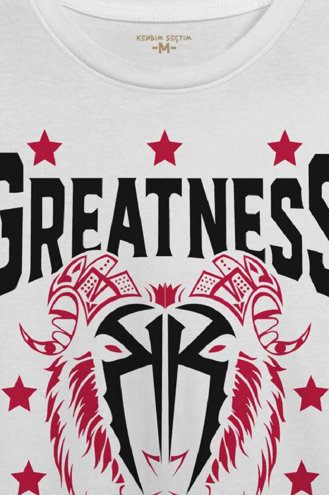 Beyaz Erkek Tişört Greatness Roman Reigns Gym Spor Fitness Baskılı (1)