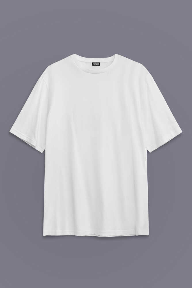 Beyaz Oversize Relax Basic T-shirt Unisex Düz Tişört - 1