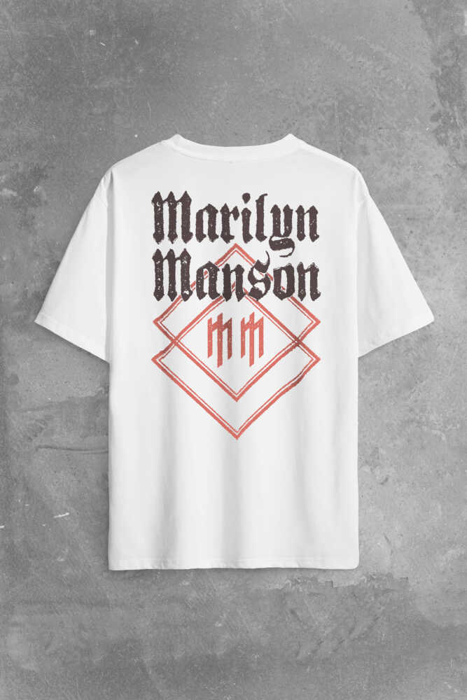 Marilyn Manson Logo Rock Metal Müzik Baskılı Beyaz Oversize Tişört
