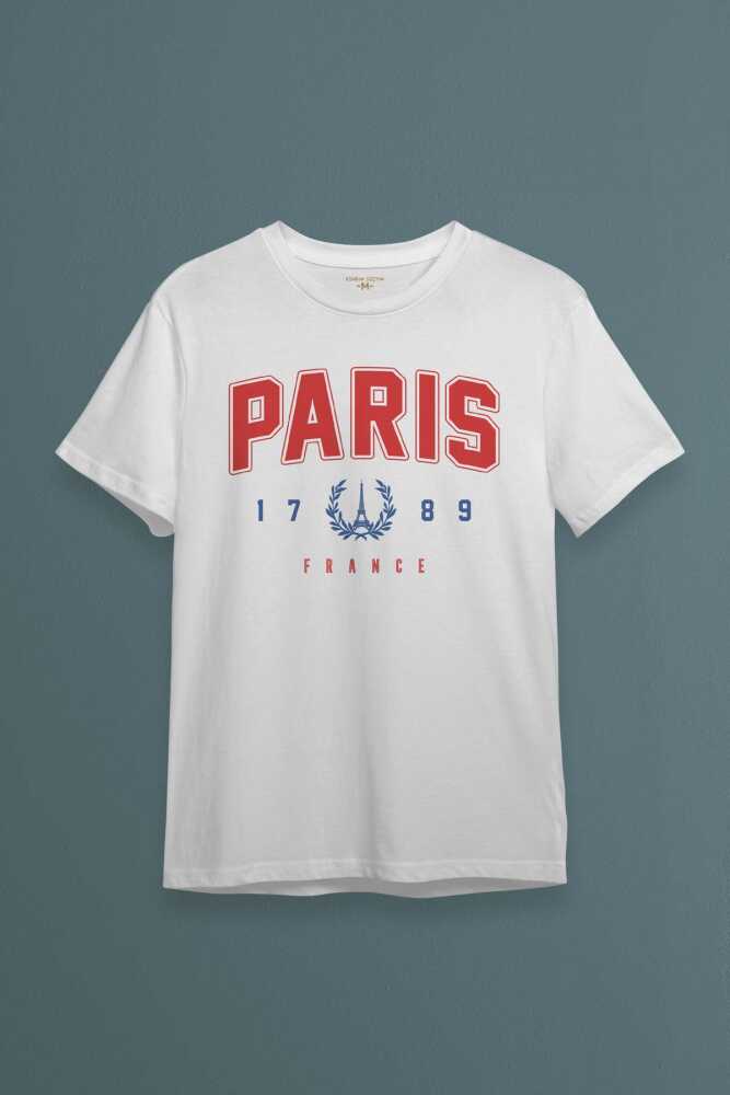 Paris Fransa City France Şehir Kısa Kollu Baskılı Beyaz Unisex Tişört