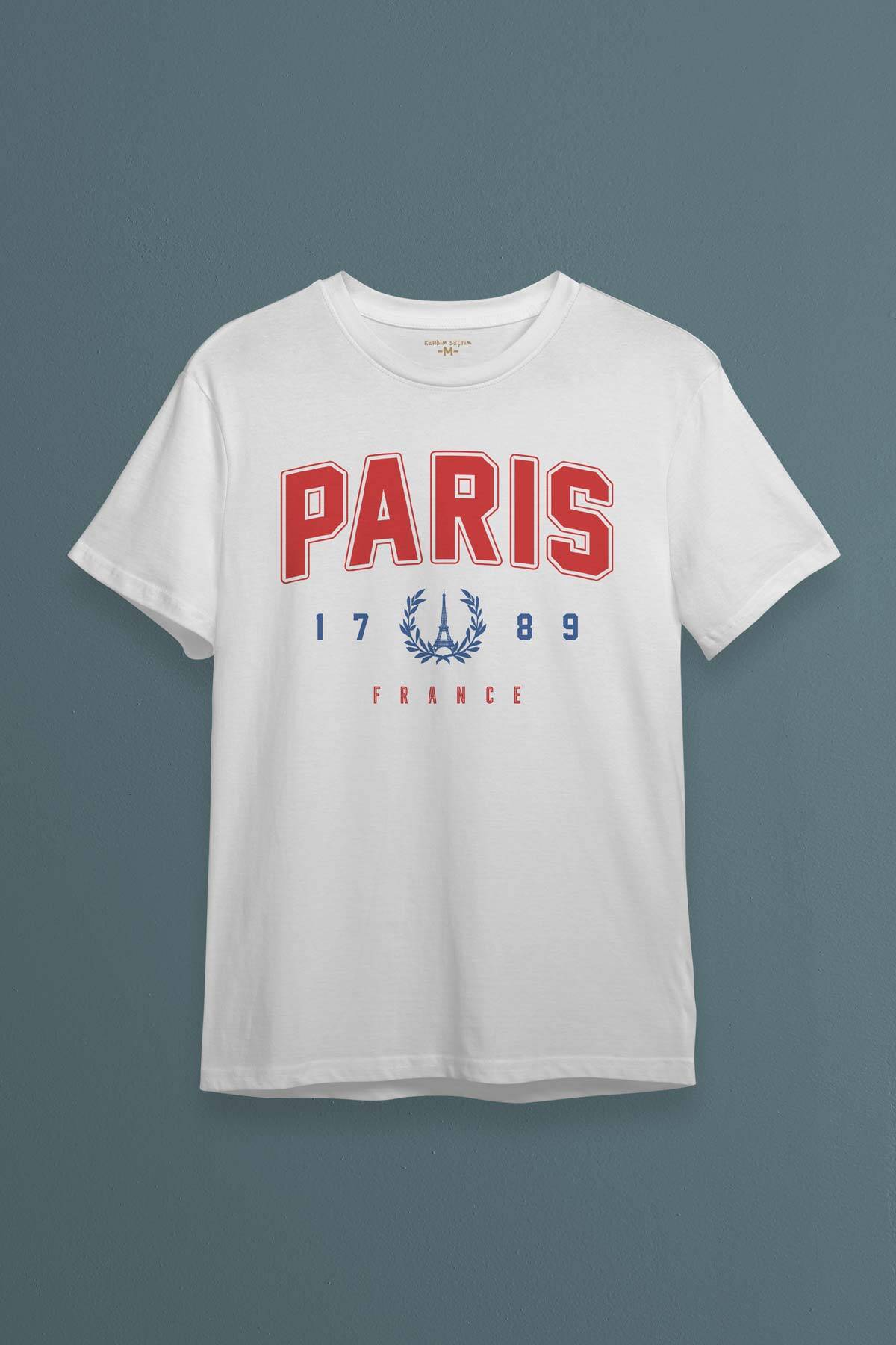 Paris Fransa City France Şehir Kısa Kollu Baskılı Beyaz Unisex Tişört