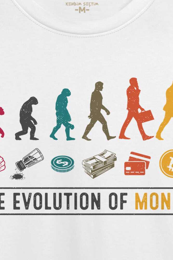 Beyaz T-shirt The Evolution Of Money Bitcoin Be Rich Regular Fit (1)