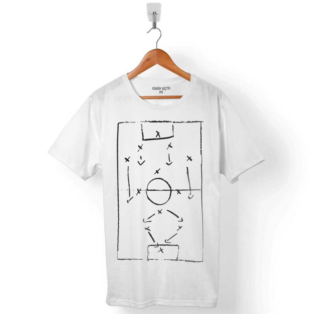 Beyaz Tişört Futbol Maç Taktik Maktik Yok Baskılı Unisex T-Shirt