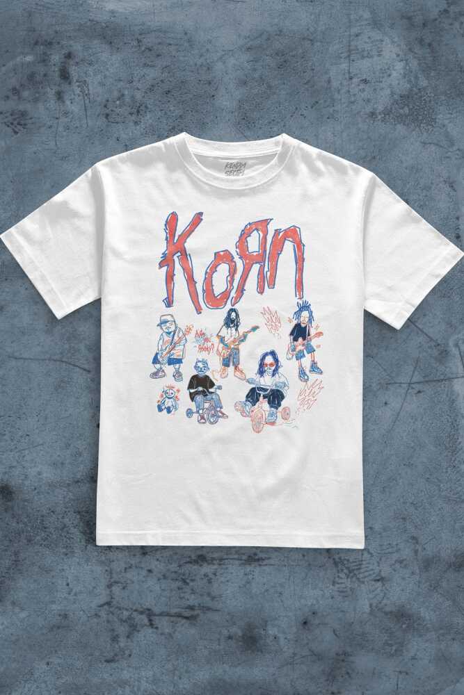 Korn Nu Metal Rapcore Metal Music Drawing Baskılı Beyaz Unisex Regular Fit Tişört