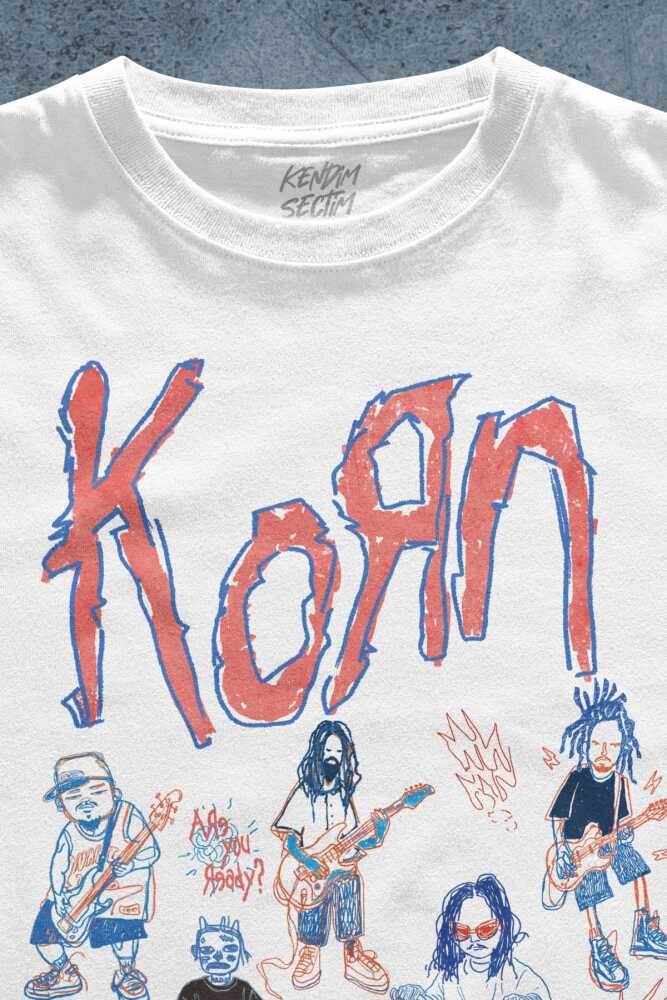 Korn Nu Metal Rapcore Metal Music Drawing Baskılı Beyaz Unisex Regular Fit Tişört (1)