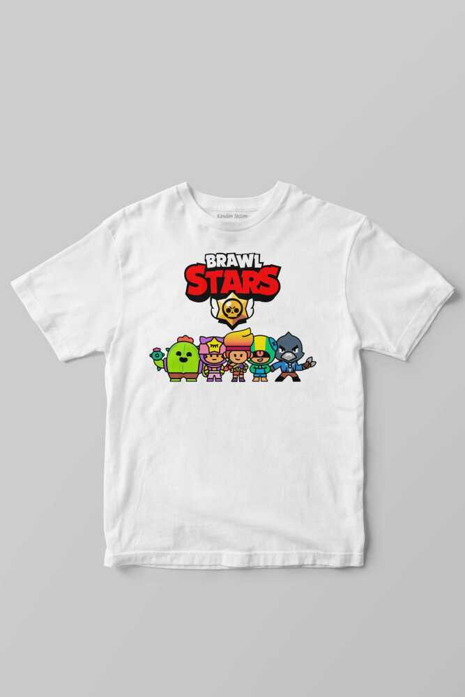 Beyaz Unisex Brawl Stars Savaşçı Kahramanlar Karakter Tasarımlı Çocuk Tişört