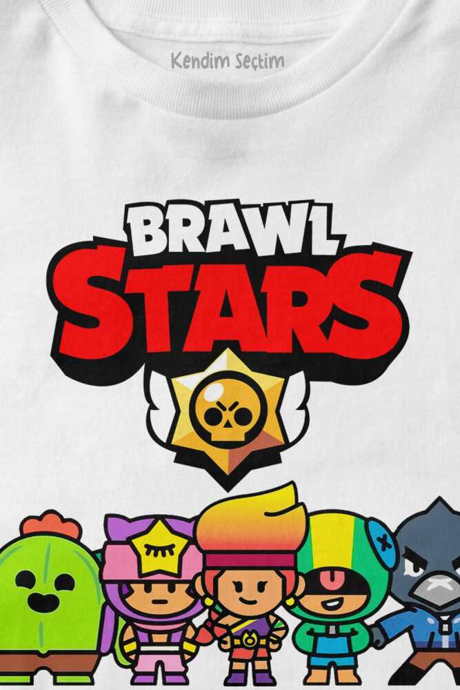 Beyaz Unisex Brawl Stars Savaşçı Kahramanlar Karakter Tasarımlı Çocuk Tişört (1)