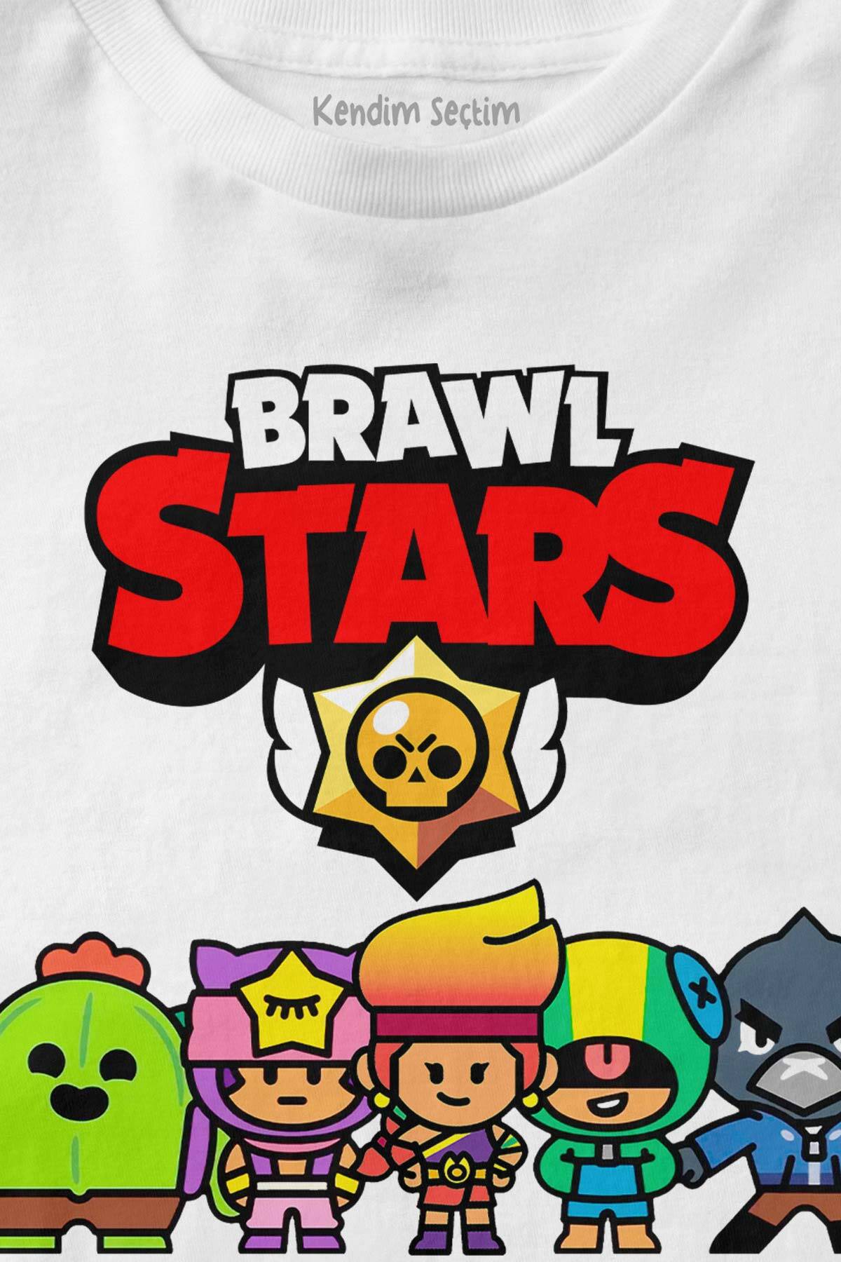 Beyaz Unisex Brawl Stars Savaşçı Kahramanlar Karakter Tasarımlı Çocuk Tişört (1)