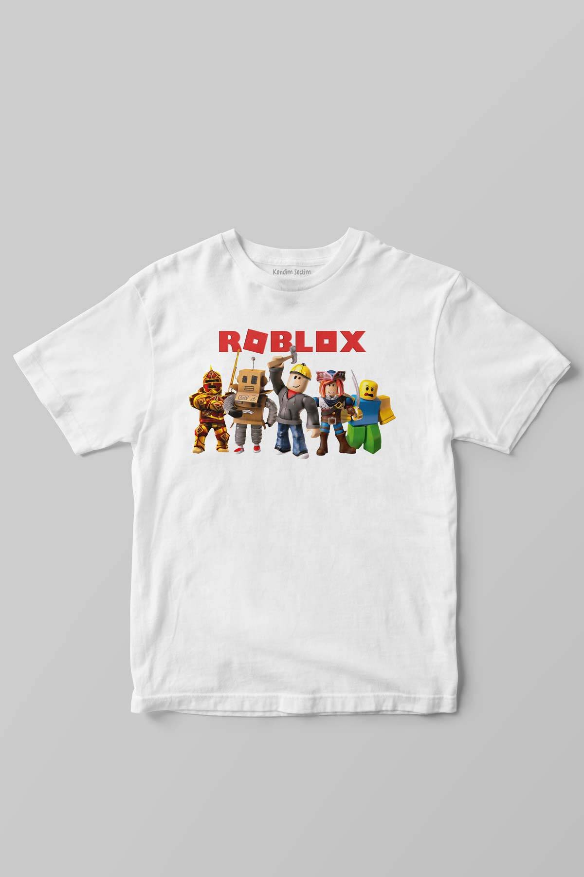 Beyaz Unisex Roblox Oyun Dünyası Temalı Baskılı Çocuk Tişört - 1