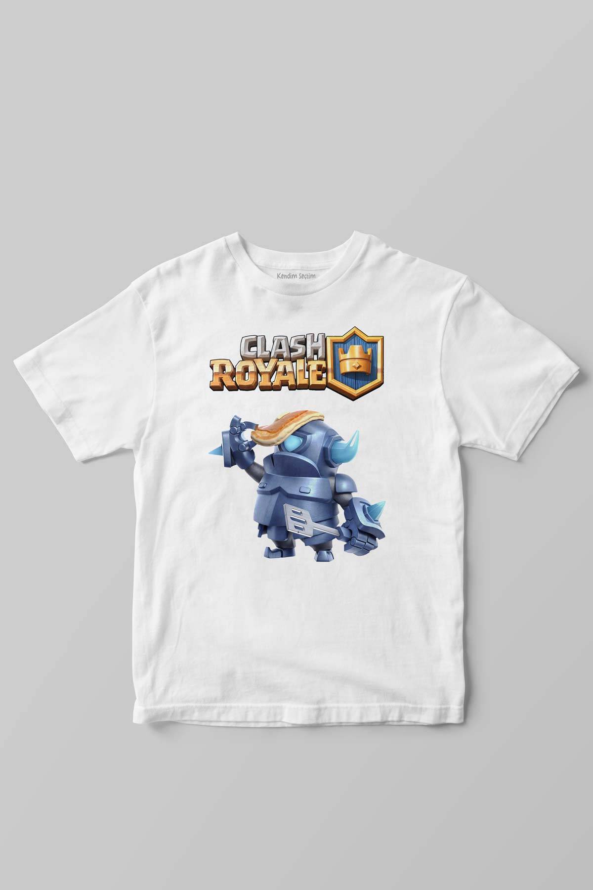 Beyaz Unisex Clash Royale Mini P.E.K.K.A Savaşçı Baskılı Çocuk Tişörtü