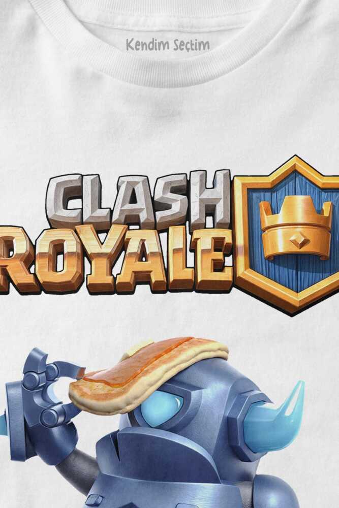 Beyaz Unisex Clash Royale Mini P.E.K.K.A Savaşçı Baskılı Çocuk Tişörtü (1)