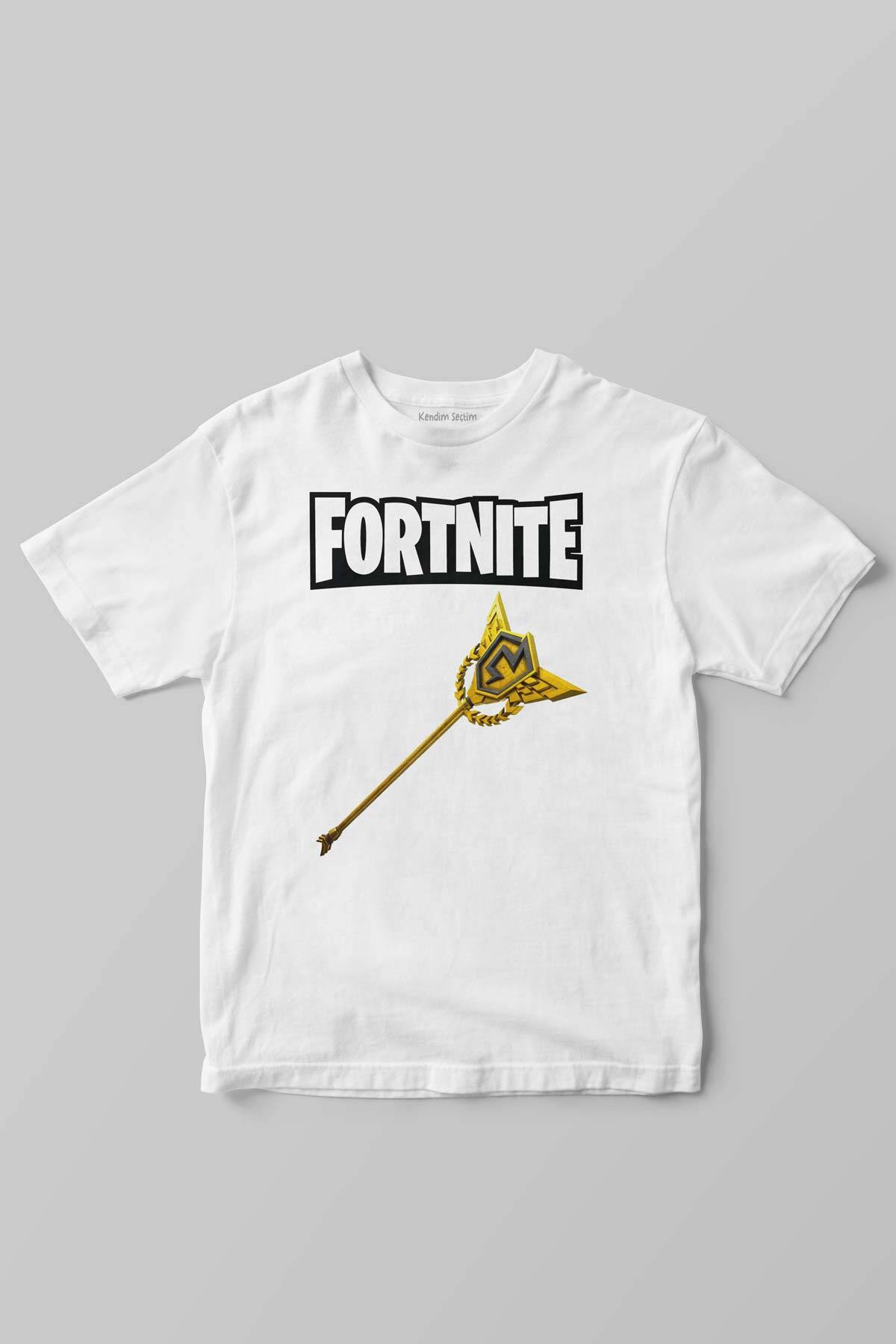 Beyaz Unisex Fortnite Altın Asa Battle Royale Efsanevi Baskılı Çocuk Tişörtü