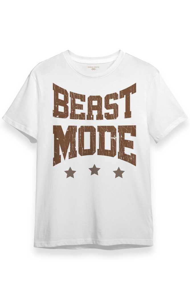 Beyaz Unisex Tişört Beast Mode Gym Fitness Spor Animal Beyaz T-shirt