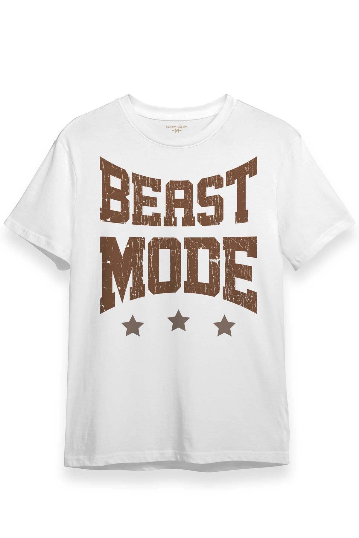 Beast Mode Gym Fitness Spor Animal Beyaz Unisex Tişört