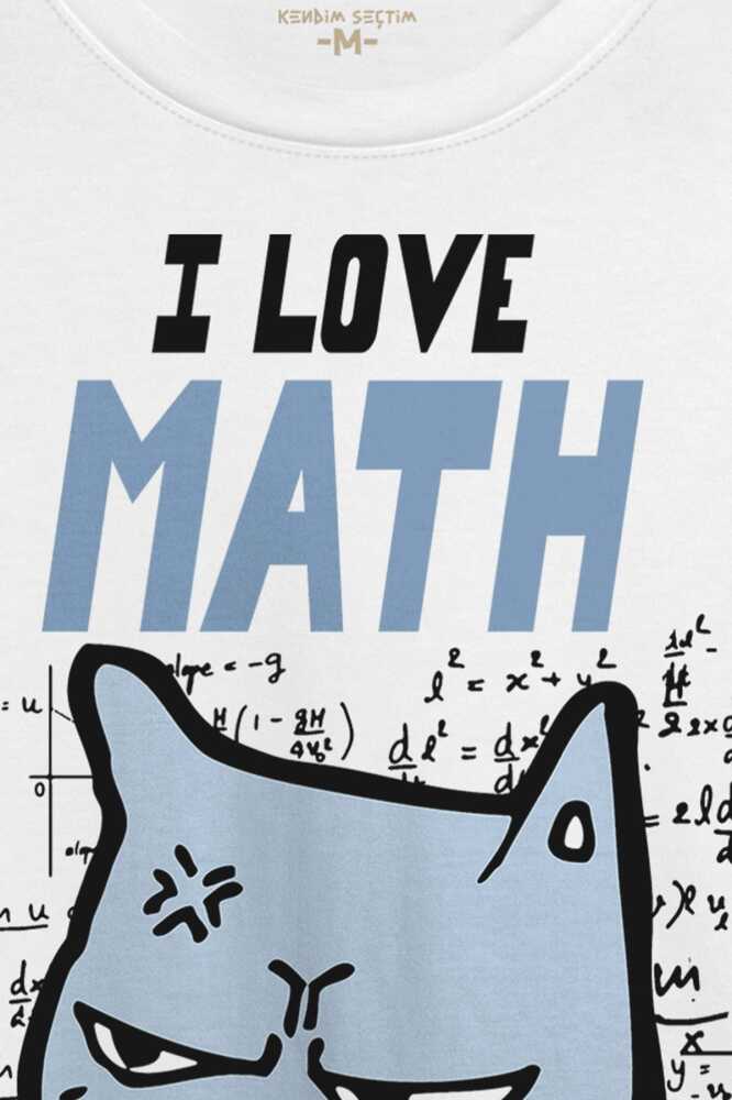 I Love Math Matematik Formül Kedi Beyaz Unisex Tişört (1)