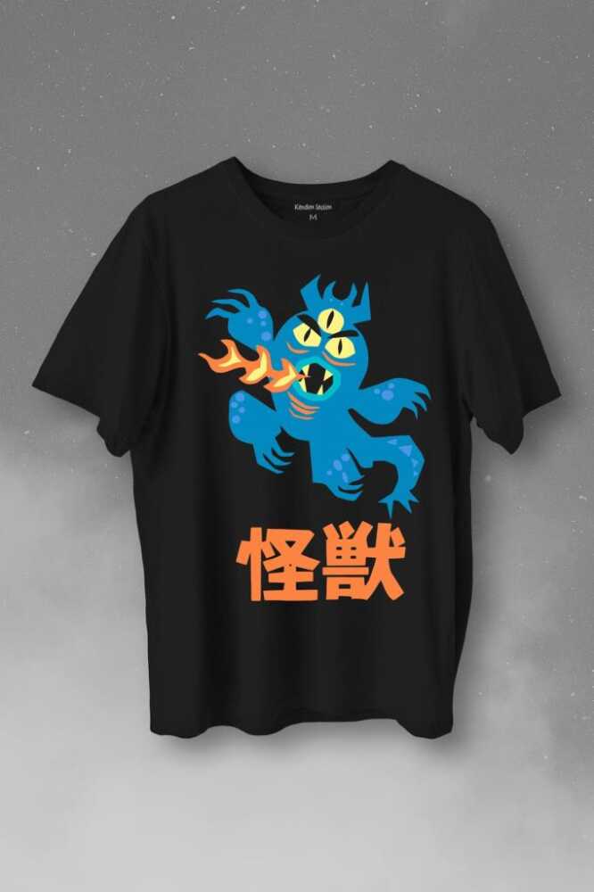 Büyük Kahraman Big Hero 6 Fred Kaiju Baskılı Siyah Tişört Unisex