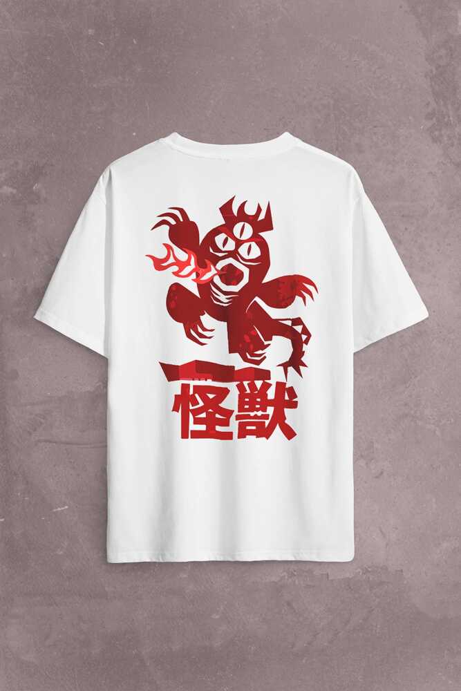 Big Hero 6 Fred Kaiju Büyük Kahraman Sırt Ön Baskılı Beyaz Oversize Tişört Unisex